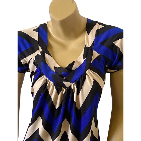 PERSEPTION CONCEPT Womens Size Small Short Sleeve V Neck Chevron Striped Shirt - Picture 5 of 8